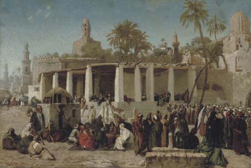 Wilhelm Gentz Crowds Gathering before the Tombs of the Caliphs Norge oil painting art